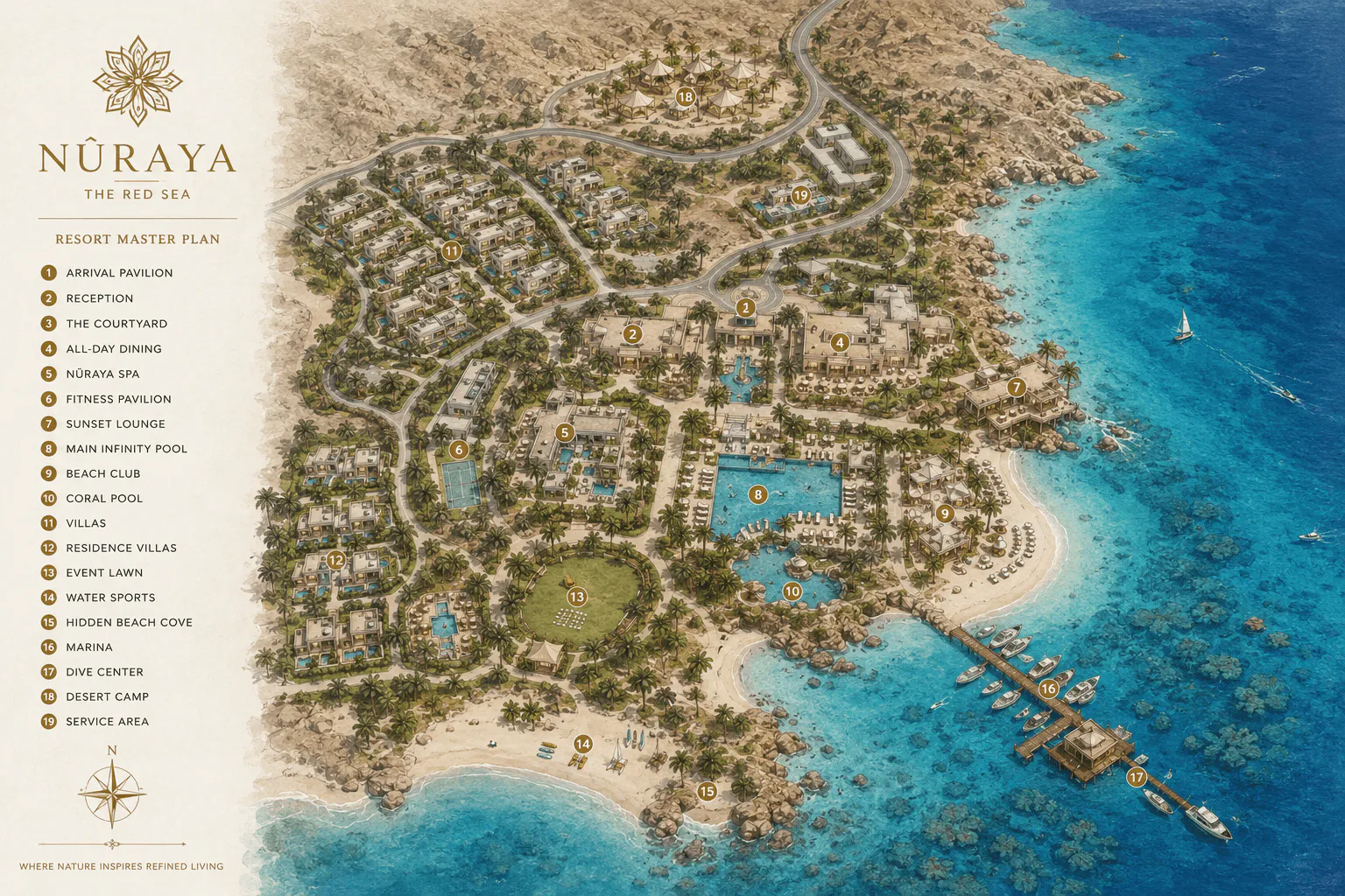 Illustrated map of the NŪRAYA resort